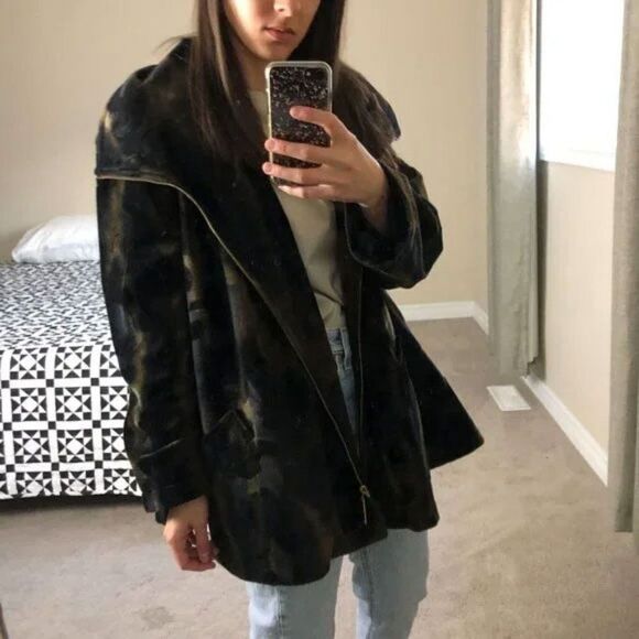 De Sentino Womens Faux fur Velvet Zip-Up Animal Print  Swing Jacket L/XL - Picture 2 of 12